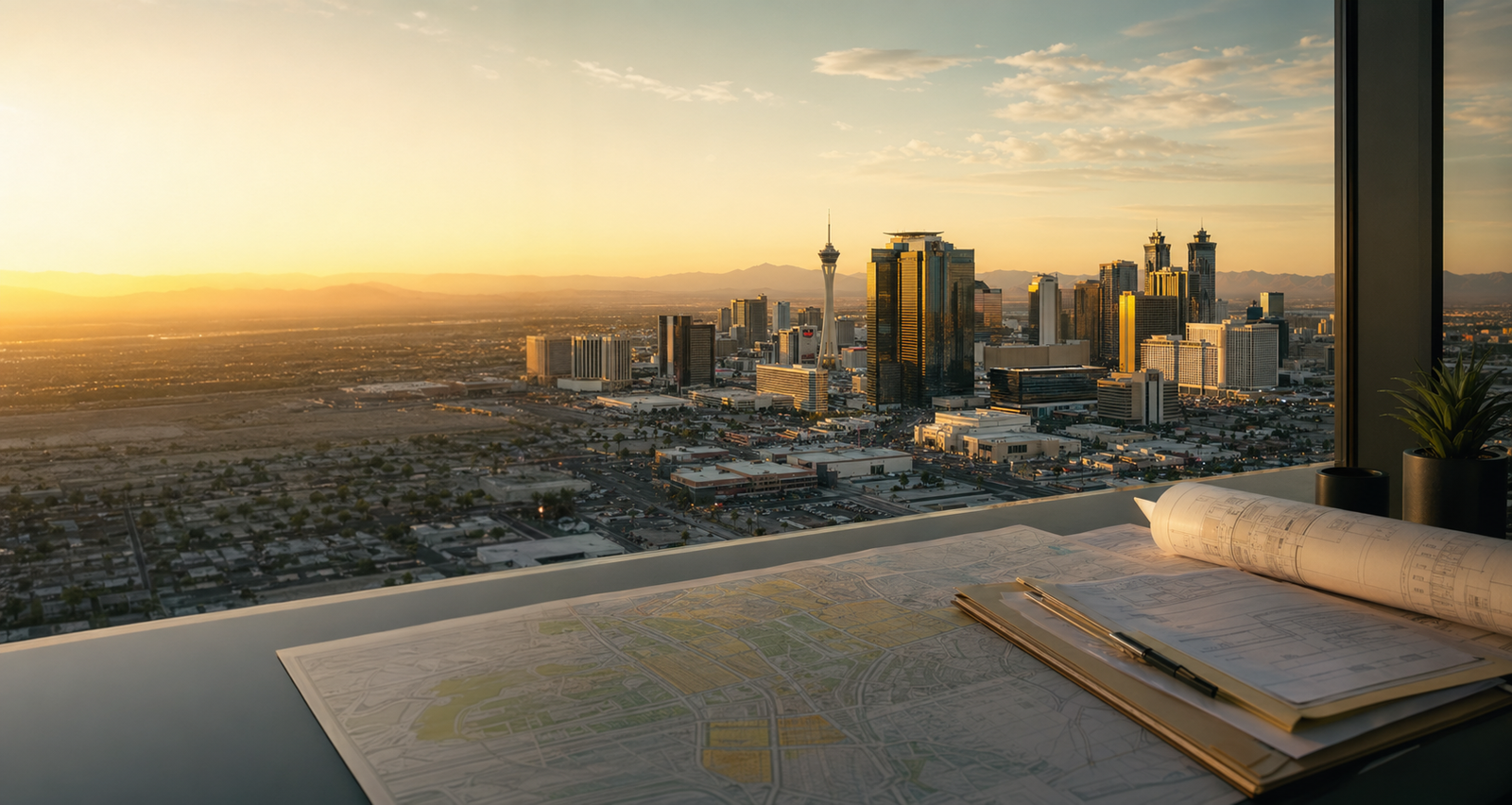 Las Vegas skyline and licensing planning materials
